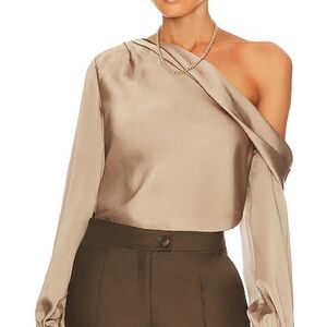 Elegant Beige One-Shoulder Top